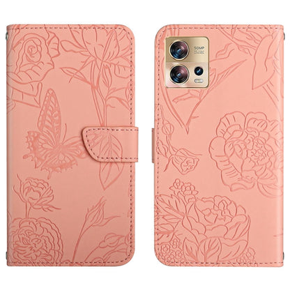 Pink butterfly-embossed flip leather phone case, front flap and camera cutout