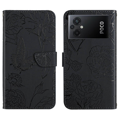 Black embossed butterfly floral flip leather phone case with magnetic strap.