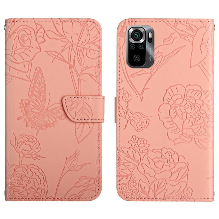 Pink butterfly embossed leather flip phone case, front and back with card slot