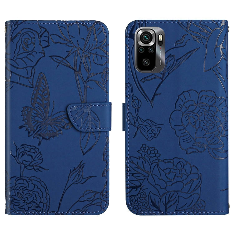 Blue butterfly embossed leather flip phone case, front and back with card slot