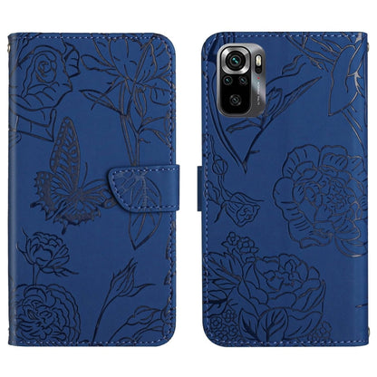 Blue butterfly embossed leather flip phone case, front and back with card slot