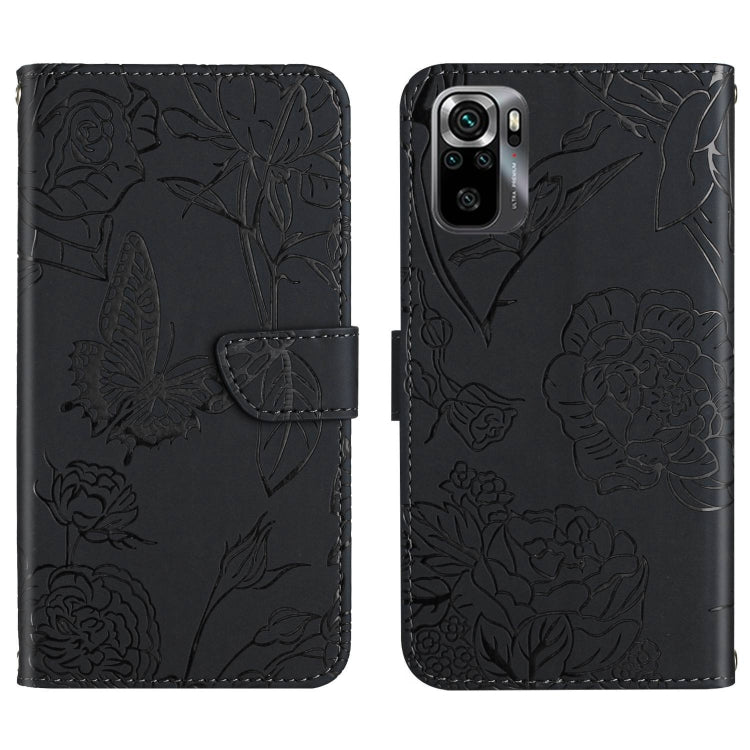 Black butterfly embossed leather flip phone case, front and back with card slot
