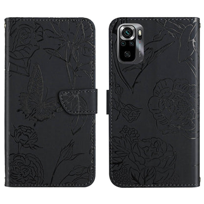 Black butterfly embossed leather flip phone case, front and back with card slot