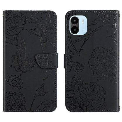Black butterfly embossed leather flip phone case, back side with camera cutout