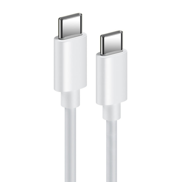 Dual USB-C fast charging data cable with two silver Type-C connectors on a white cord