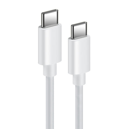 Dual USB-C fast charging data cable with two silver Type-C connectors on a white cord