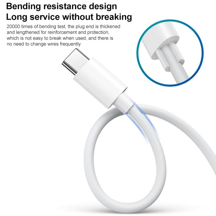 Dual USB-C cable with molded strain relief near Type-C plug and a curved white cord