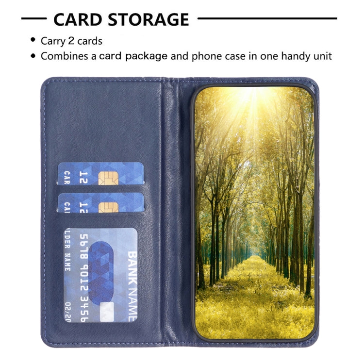 Blue leather flip phone case with card storage slots and outer phone pocket