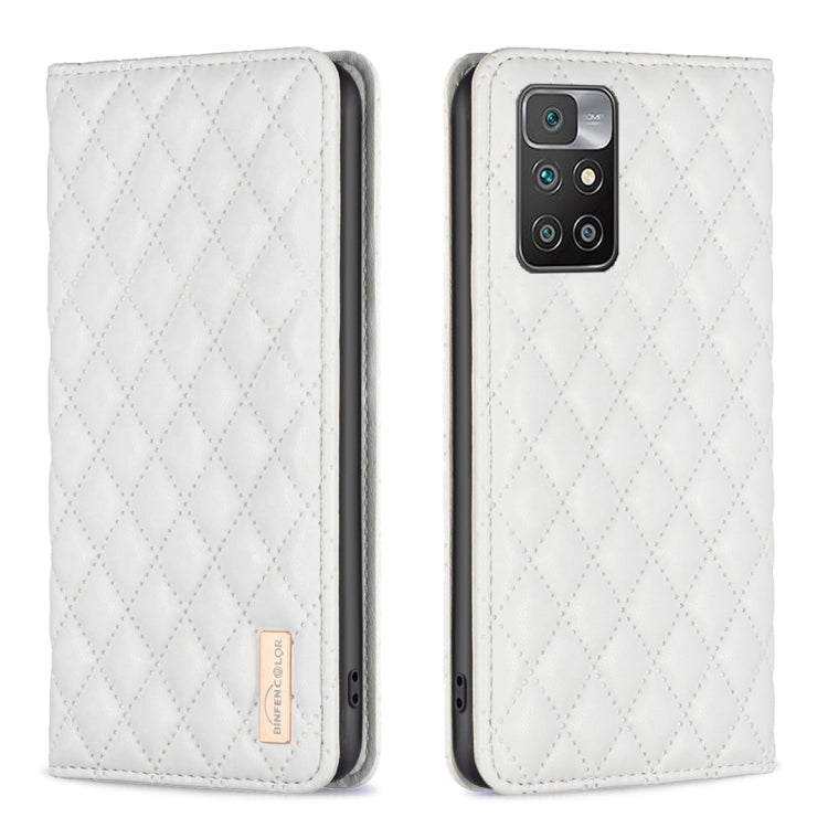 White magnetic leather flip phone case with diamond lattice texture and card holder cutout