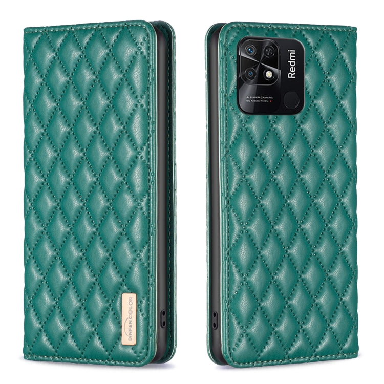 Green magnetic leather flip phone case with diamond lattice texture and phone back camera cutout