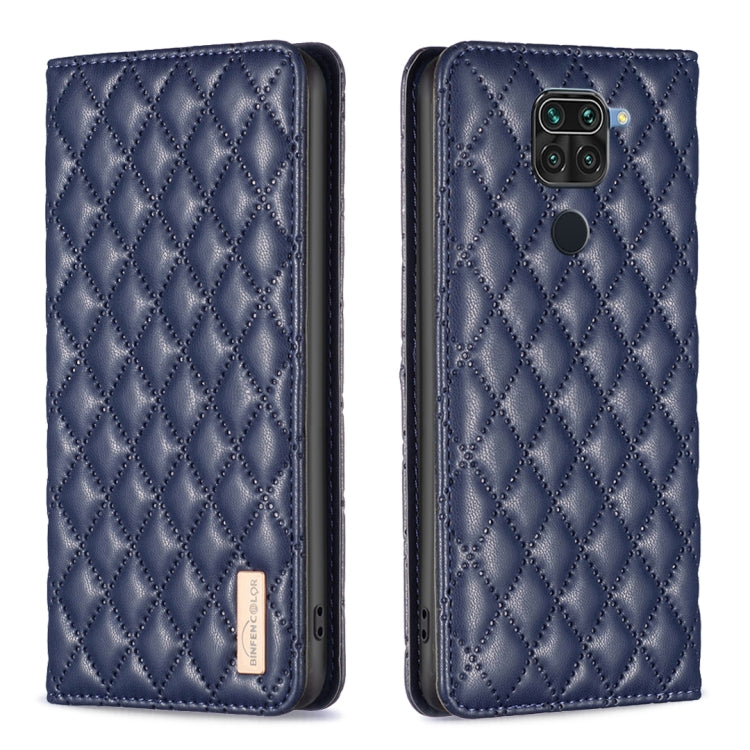 Blue diamond-lattice magnetic leather flip phone case with quilted front and back cutout
