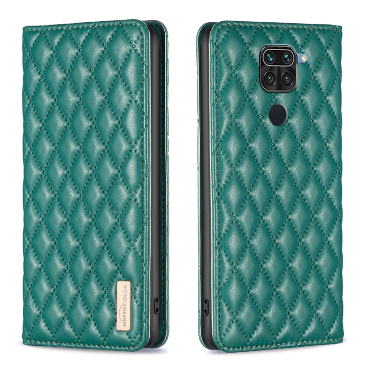 Green diamond-lattice magnetic leather flip phone case with quilted front and back cutout