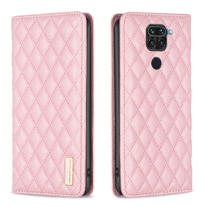 Pink diamond lattice magnetic leather flip phone case with camera cutout view