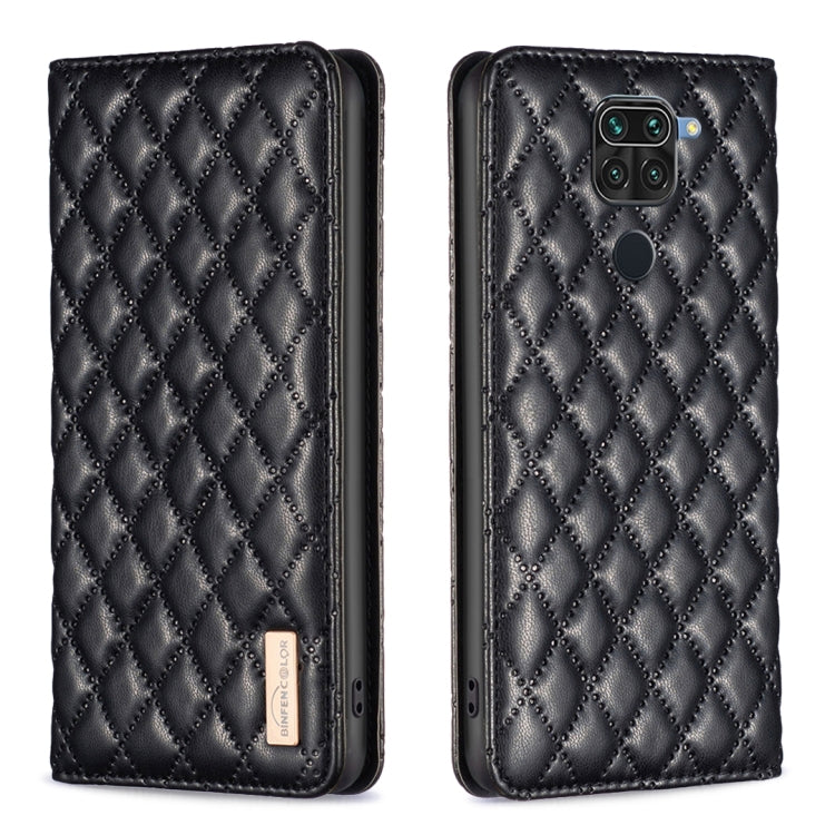 Black diamond lattice magnetic leather flip phone case with camera cutout view