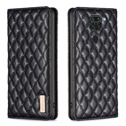 Black diamond lattice magnetic leather flip phone case with camera cutout view
