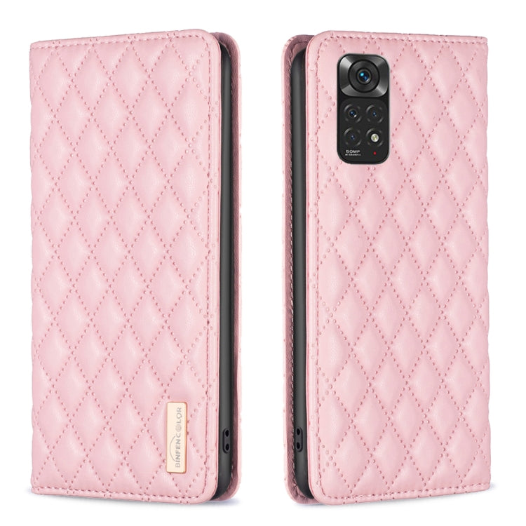 Pink diamond lattice magnetic leather flip phone case with camera cutout view