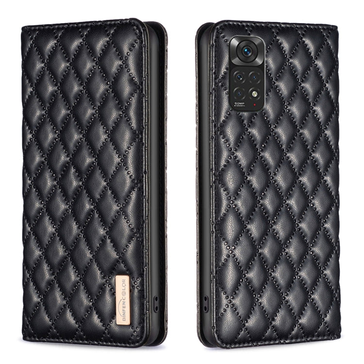 Black diamond lattice magnetic leather flip phone case with camera cutout view