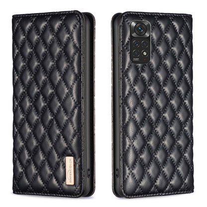 Black diamond lattice magnetic leather flip phone case with camera cutout view