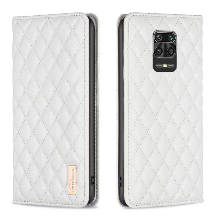 White leather flip phone case with diamond lattice texture and camera cutout