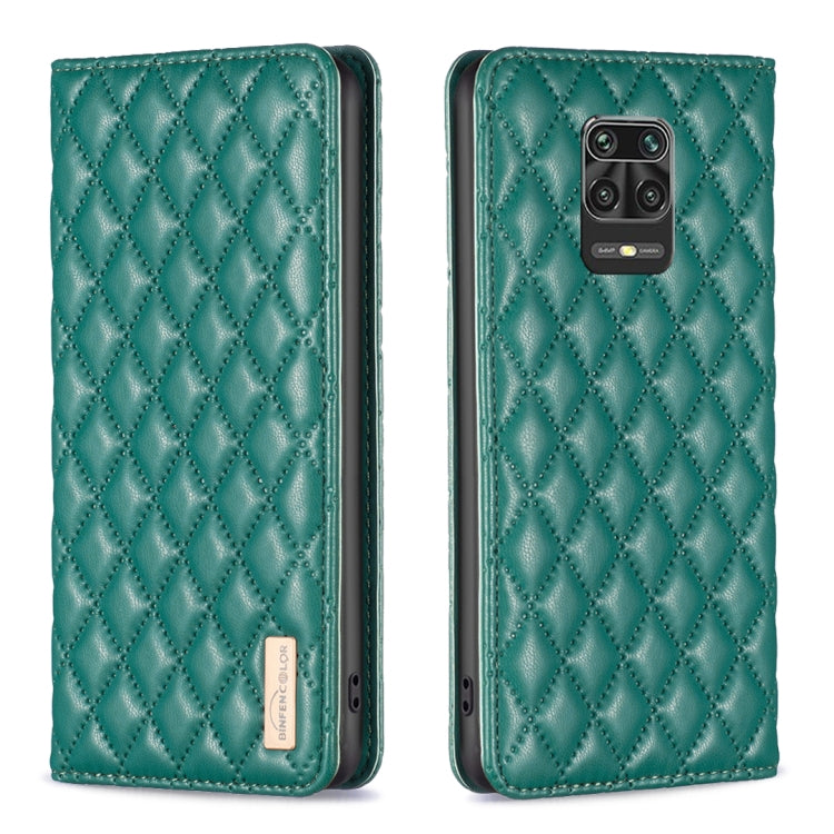 Green leather flip phone case with diamond lattice texture and camera cutout