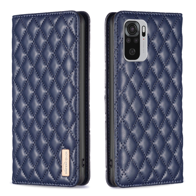 Blue diamond lattice magnetic leather flip phone case