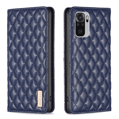 Blue diamond lattice magnetic leather flip phone case