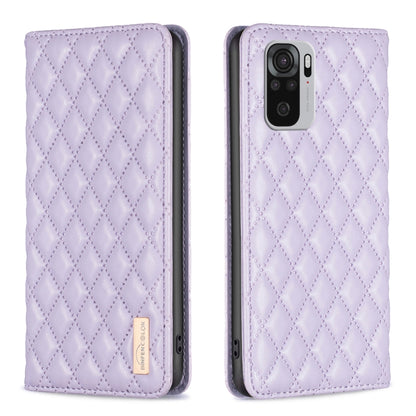 Purple diamond lattice magnetic leather flip phone case