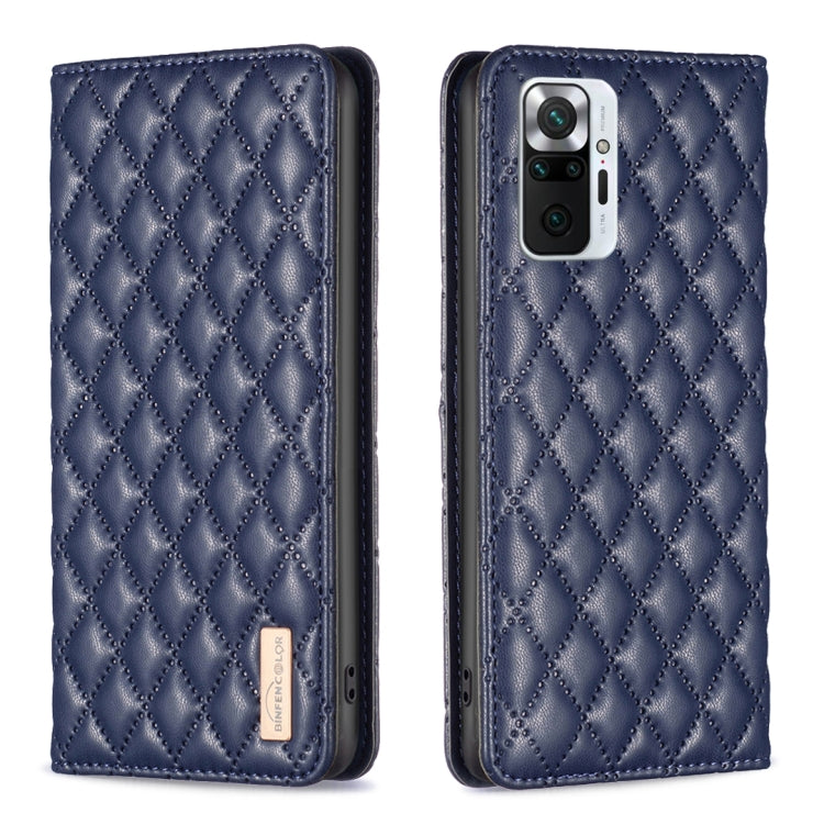 Blue diamond lattice magnetic leather flip phone case
