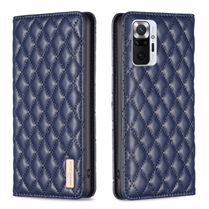 Blue diamond lattice magnetic leather flip phone case