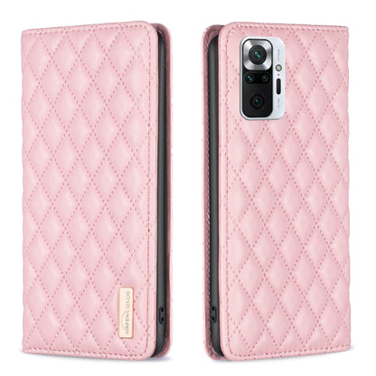 Pink diamond lattice magnetic leather flip phone case with camera cutout