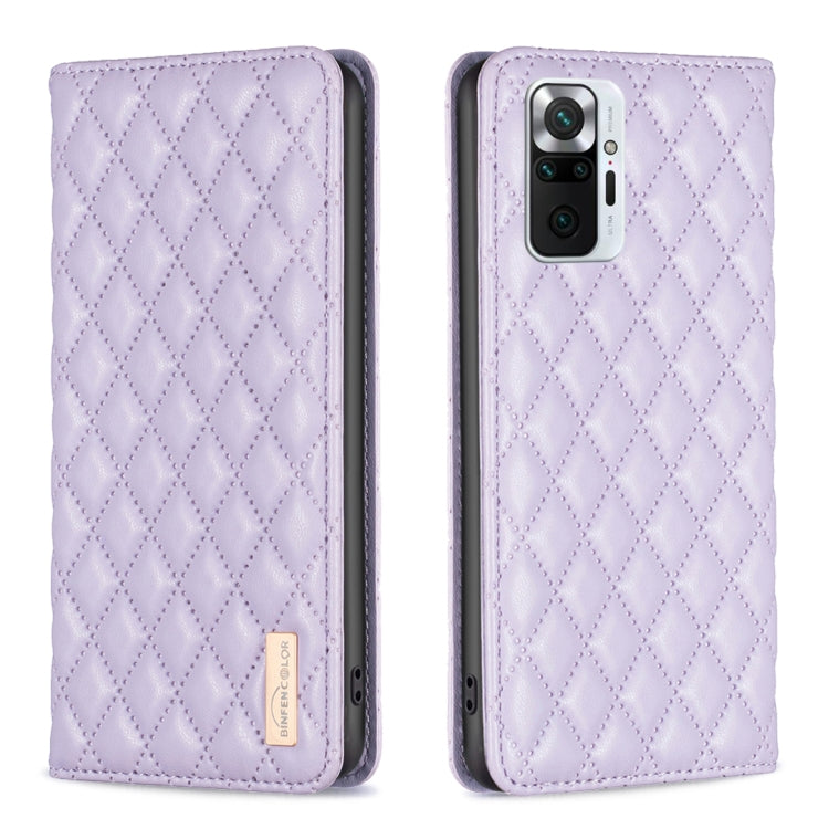 Lavender diamond lattice magnetic leather flip phone case with camera cutout
