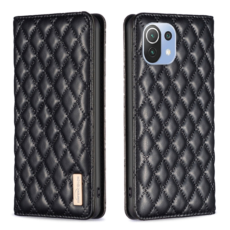 Black diamond lattice magnetic leather flip phone case with camera cutout