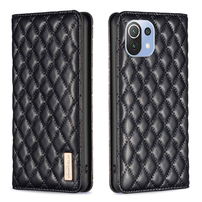 Black diamond lattice magnetic leather flip phone case with camera cutout