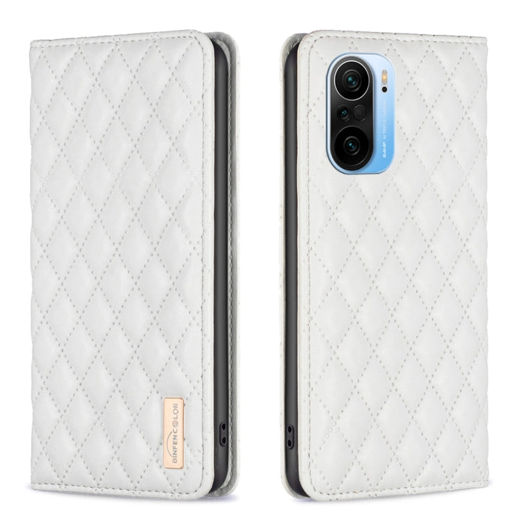 White diamond lattice magnetic leather flip phone case with camera cutout