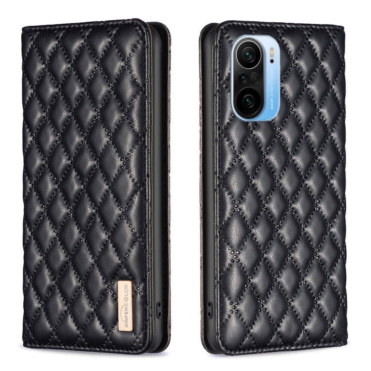Black diamond lattice magnetic leather flip phone case with camera cutout