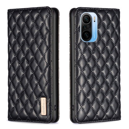 Black diamond lattice magnetic leather flip phone case with camera cutout
