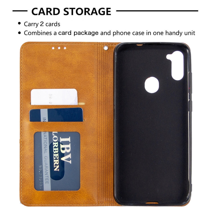 Orange leather flip phone wallet case showing card slots and magnetic flip cover