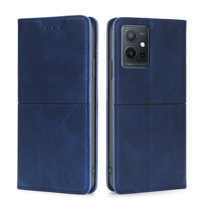 Cow texture magnetic leather phone case, blue, flip cover with camera cutout
