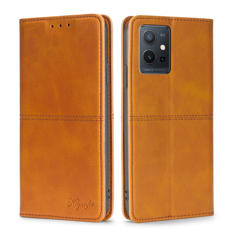 Cow texture magnetic leather phone case, light brown, flip cover with camera cutout