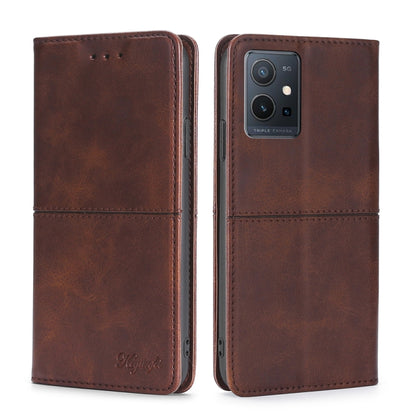 Cow texture magnetic leather phone case, dark brown, flip cover with camera cutout