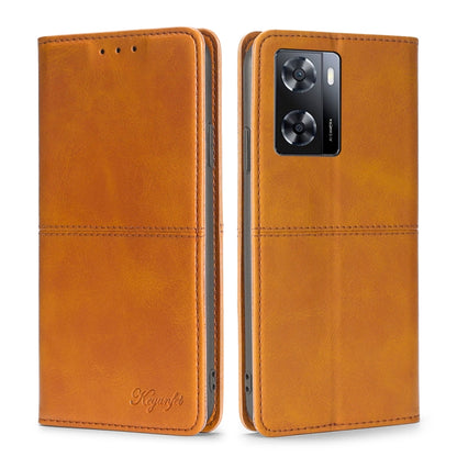 Cow texture magnetic leather phone case, light brown, flip cover with camera cutout