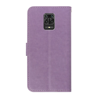 Purple leather phone wallet case back with camera cutout and side card slot