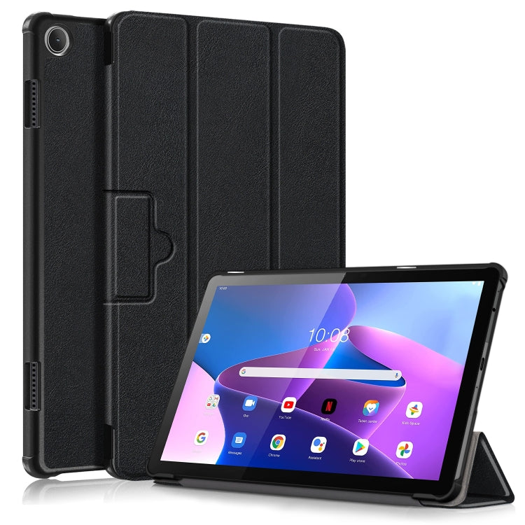 Magnetic folio leather tablet case with stand, textured black finish, for Lenovo Tab M10