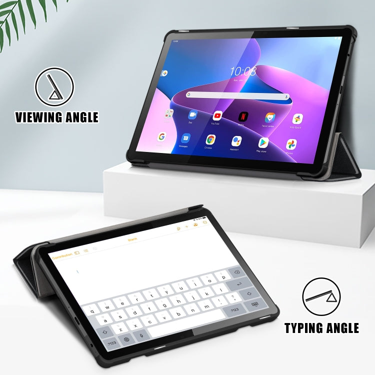Black folio tablet case with kickstand viewing and typing positions, for Lenovo Tab M10