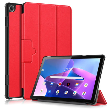3-fold magnetic buckle tablet case with textured leather finish, red cover and stand