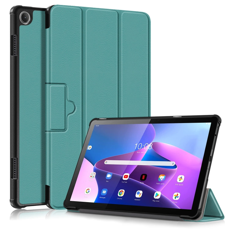 3-fold magnetic buckle tablet case with textured leather finish, teal cover and stand