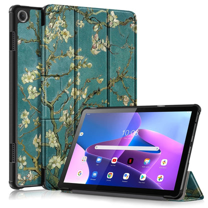 Magnetic 3-fold tablet case with teal leather-like cover and gold floral branch print