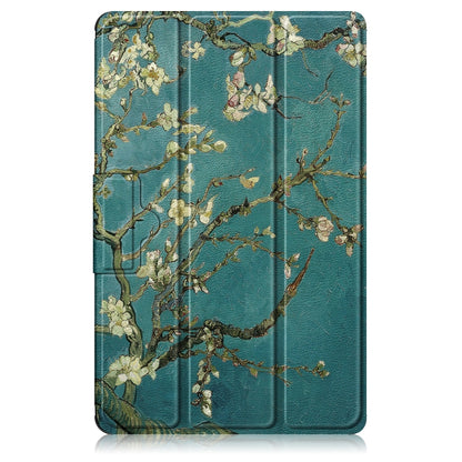 Magnetic 3-fold tablet case, teal cover with gold floral branches and tri-fold design