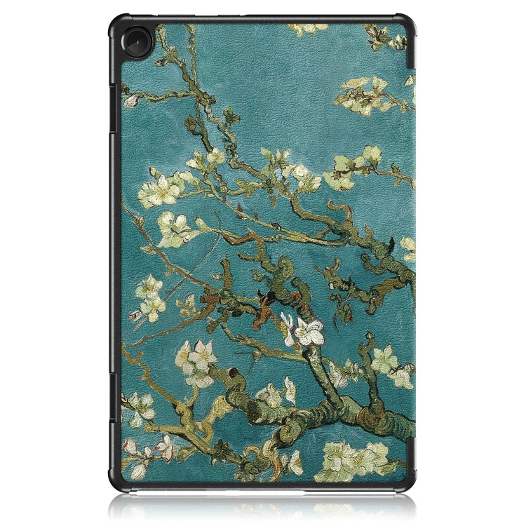 Magnetic 3-fold tablet case with teal leather-like cover and detailed gold floral print
