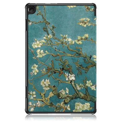 Magnetic 3-fold tablet case with teal leather-like cover and detailed gold floral print